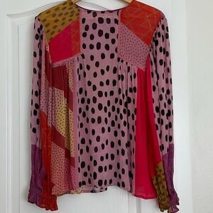 Vibrant Patchwork Blouse with Polka Dots